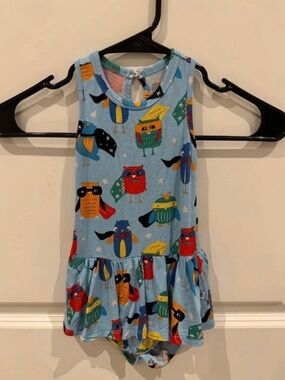 Bums & Roses Owl Save The Day racer back ruffle dress